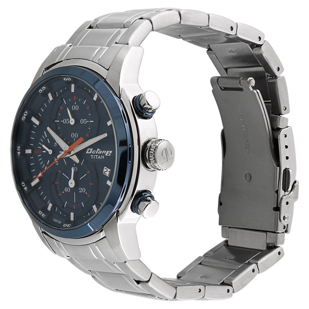 Titan Quartz Chronograph Blue Dial Stainless Steel Strap Watch for Men NS90086KM01