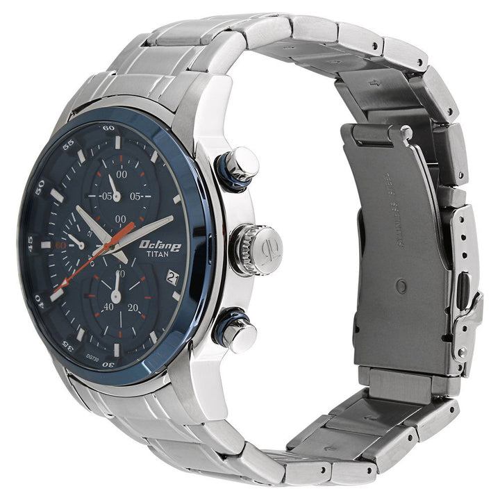 Titan Quartz Chronograph Blue Dial Stainless Steel Strap Watch for Men NS90086KM01