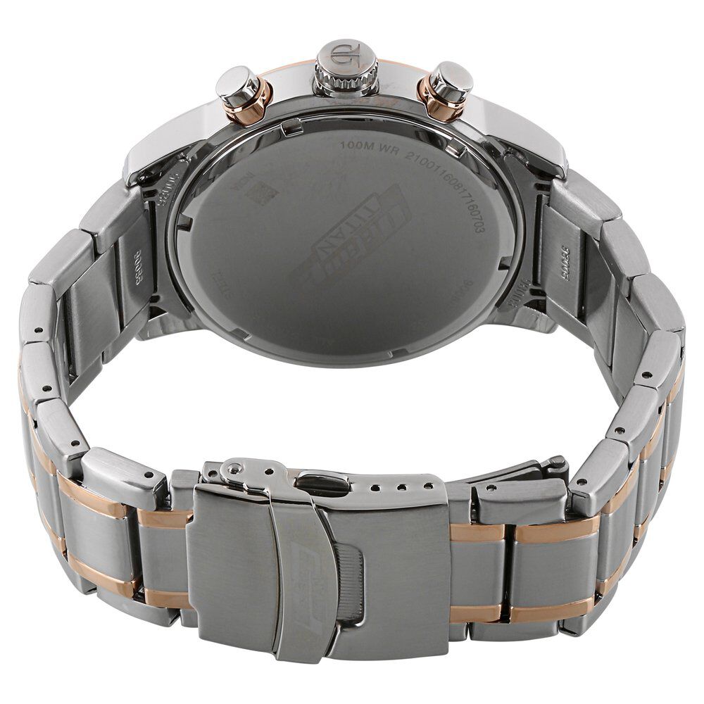 Titan Octane Quartz Chronograph White Dial Stainless Steel Strap Watch for Men NS90086KM02