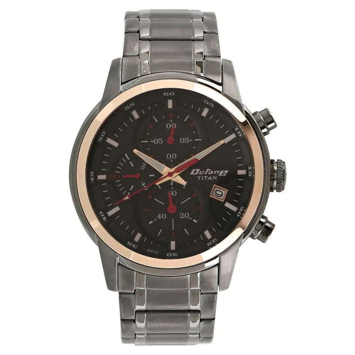 Titan Octane Quartz Chronograph Black Dial Stainless Steel Strap Watch for Men NS90086KM03