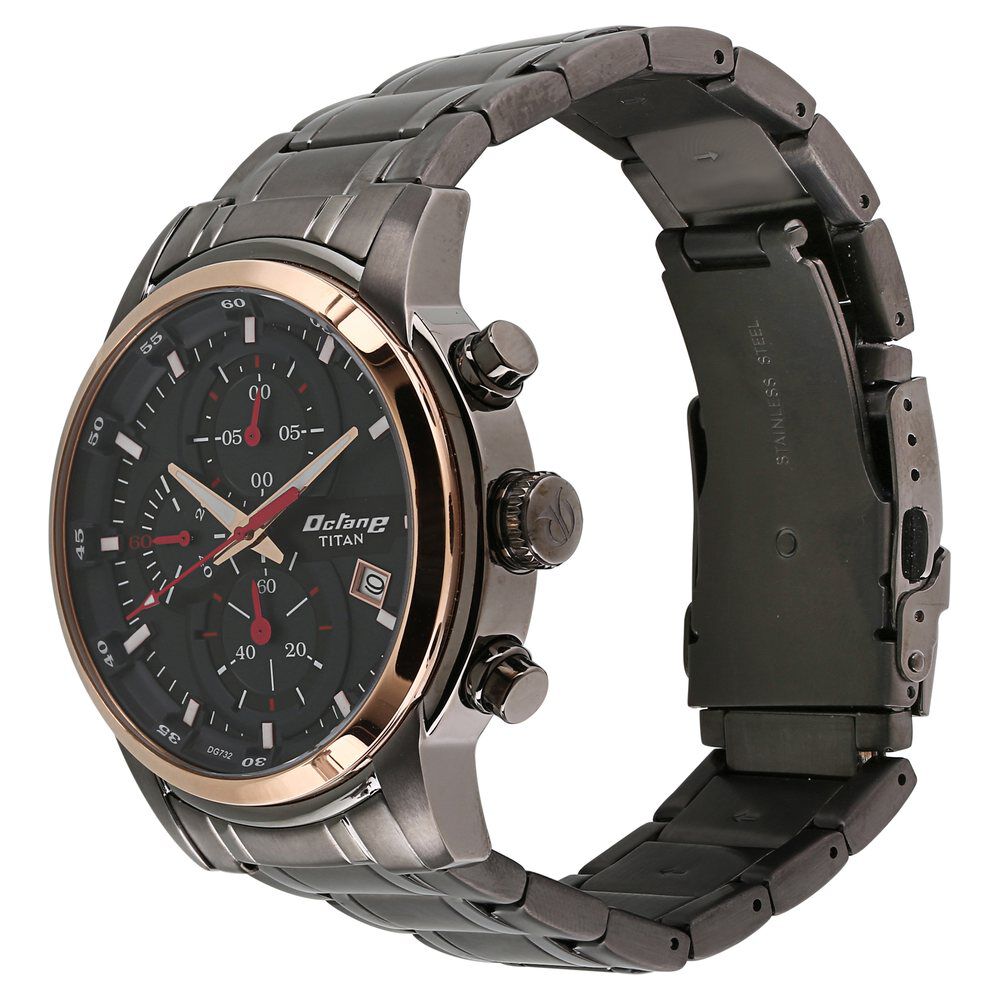 Titan Octane Quartz Chronograph Black Dial Stainless Steel Strap Watch for Men NS90086KM03
