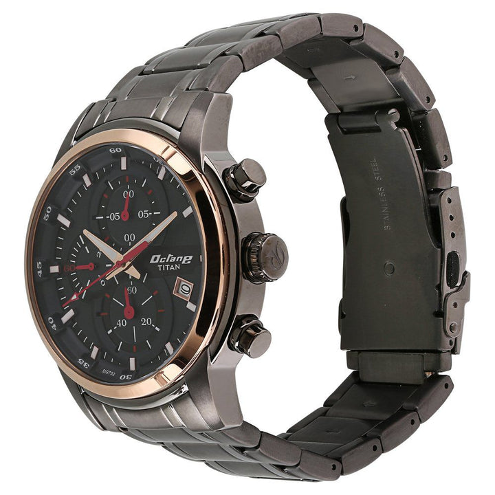 Titan Octane Quartz Chronograph Black Dial Stainless Steel Strap Watch for Men NS90086KM03