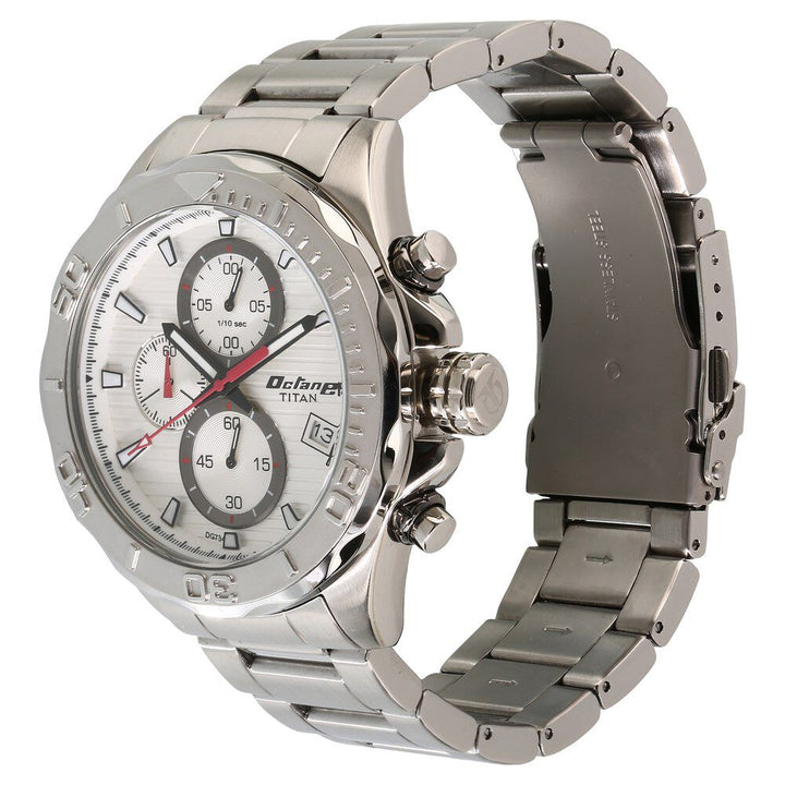 Titan Quartz Chronograph Silver Dial Stainless Steel Strap Watch for Men NS90087KM01