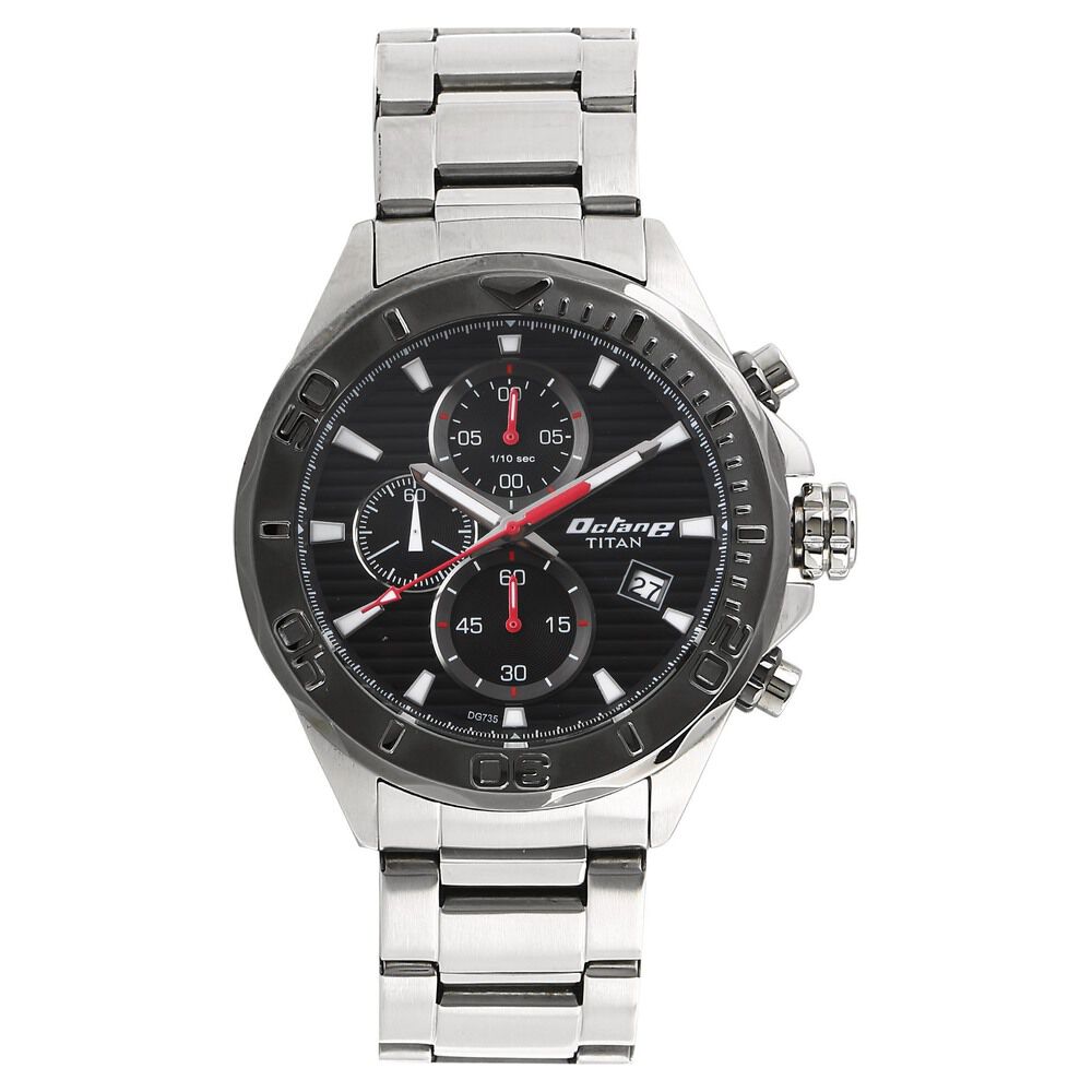 Titan Octane Black Dial Chrono Stainless Steel Watch for Men - The Watch Factory ®