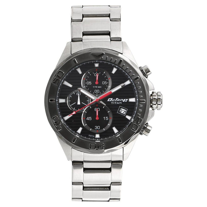 Titan Octane Black Dial Chrono Stainless Steel Watch for Men - The Watch Factory ®