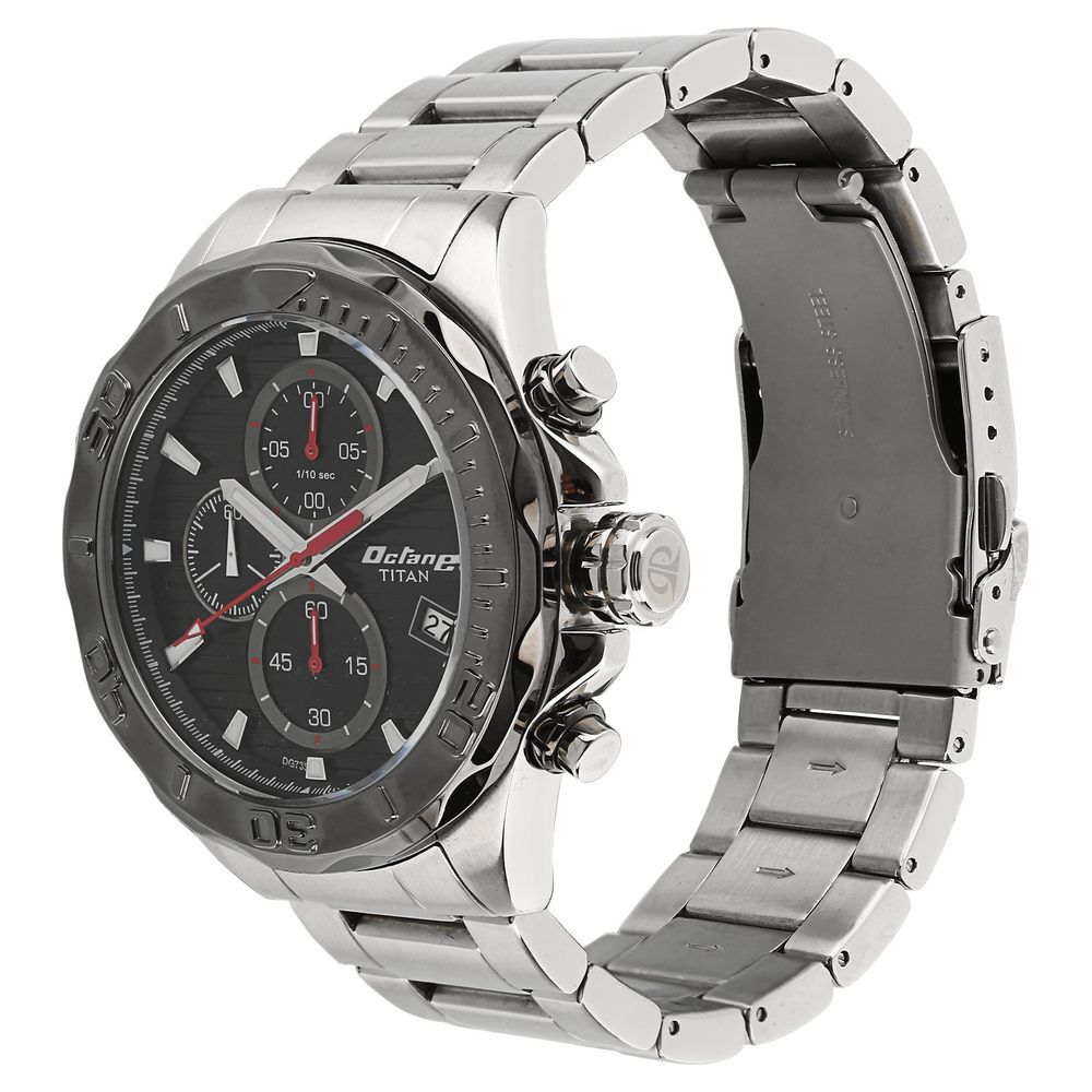 Titan Octane Black Dial Chrono Stainless Steel Watch for Men NS90087KM02