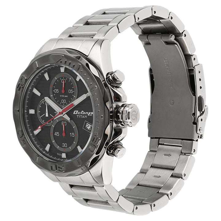Titan Octane Black Dial Chrono Stainless Steel Watch for Men - The Watch Factory ®
