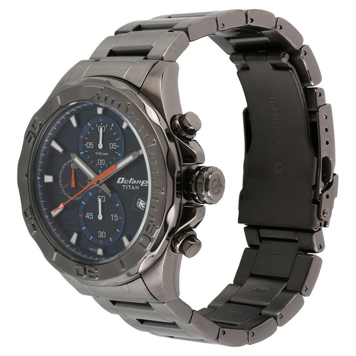 Titan Quartz Chronograph Blue Dial Stainless Steel Strap Watch for Men NS90087QM01