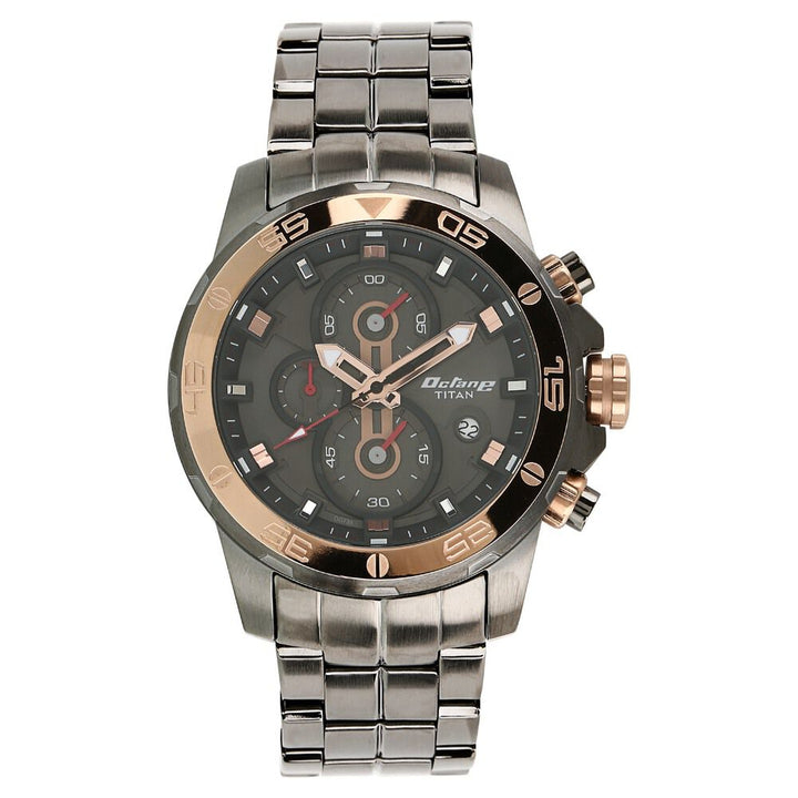 Titan Octane Quartz Chronograph Black Dial Stainless Steel Strap Watch for Men-90088KM02