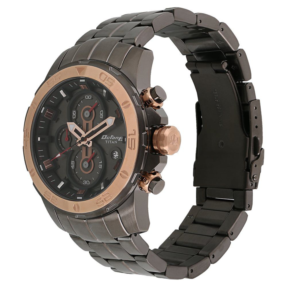 Titan Octane Quartz Chronograph Black Dial Stainless Steel Strap Watch for Men-90088KM02