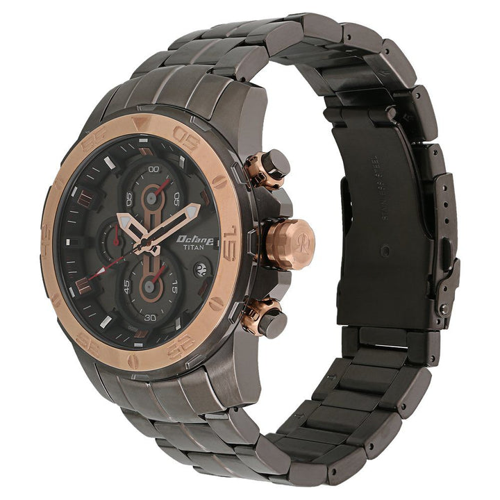 Titan Octane Quartz Chronograph Black Dial Stainless Steel Strap Watch for Men-90088KM02