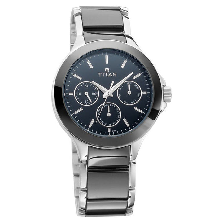 Titan Ceramics Black Dial Quartz Multifunction Stainless Steel and Ceramic Strap watch for Men NS90089KD01A