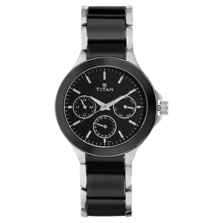 Titan Ceramics Black Dial Quartz Multifunction Stainless Steel and Ceramic Strap watch for Men - The Watch Factory ®