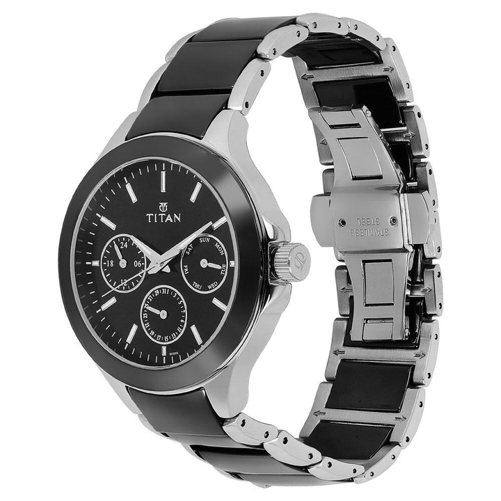 Titan Ceramics Black Dial Quartz Multifunction Stainless Steel and Ceramic Strap watch for Men - The Watch Factory ®