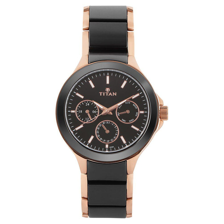 Titan Quartz Multifunction Black Dial Stainless Steel & Ceramic Strap Watch for Men - The Watch Factory ®