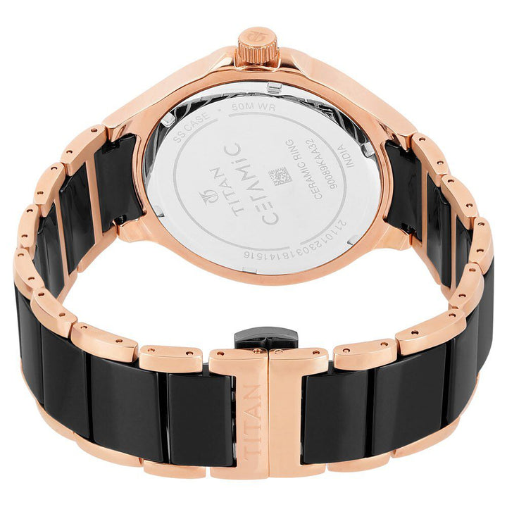 Titan Quartz Multifunction Black Dial Stainless Steel & Ceramic Strap Watch for Men NS90089KD02A
