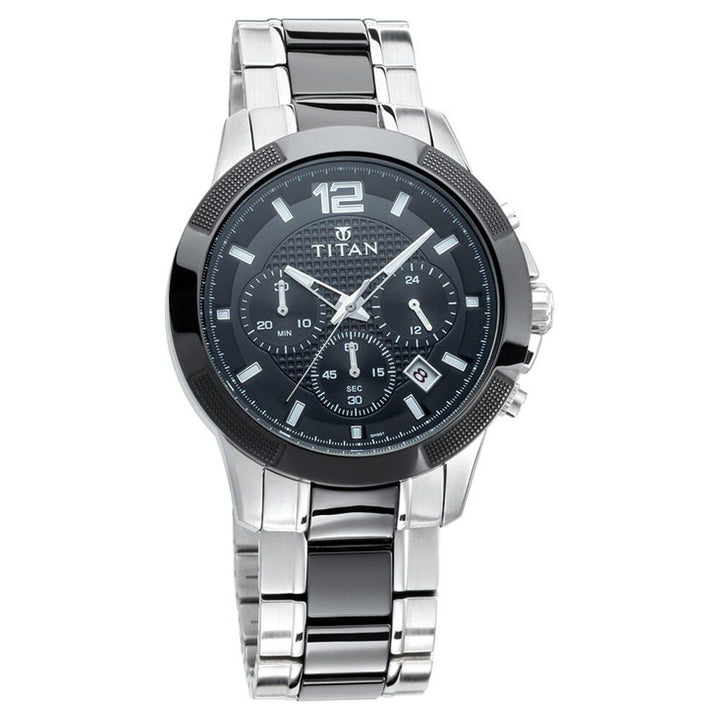 Titan Ceramics Black Dial Chronograph Stainless Steel and Ceramic Strap watch for Men-NL90090KD01
