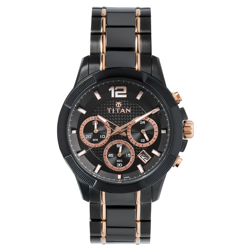 Titan Ceramics Black Dial Chrono Stainless Steel and Ceramic Strap watch for Men NS90090KD02