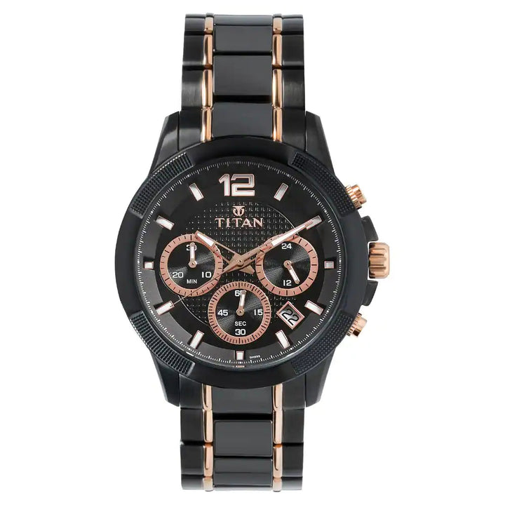 Titan Black Dial Chronograph Watch with Steel & Ceramic Strap NP90090KD02 (DH882)