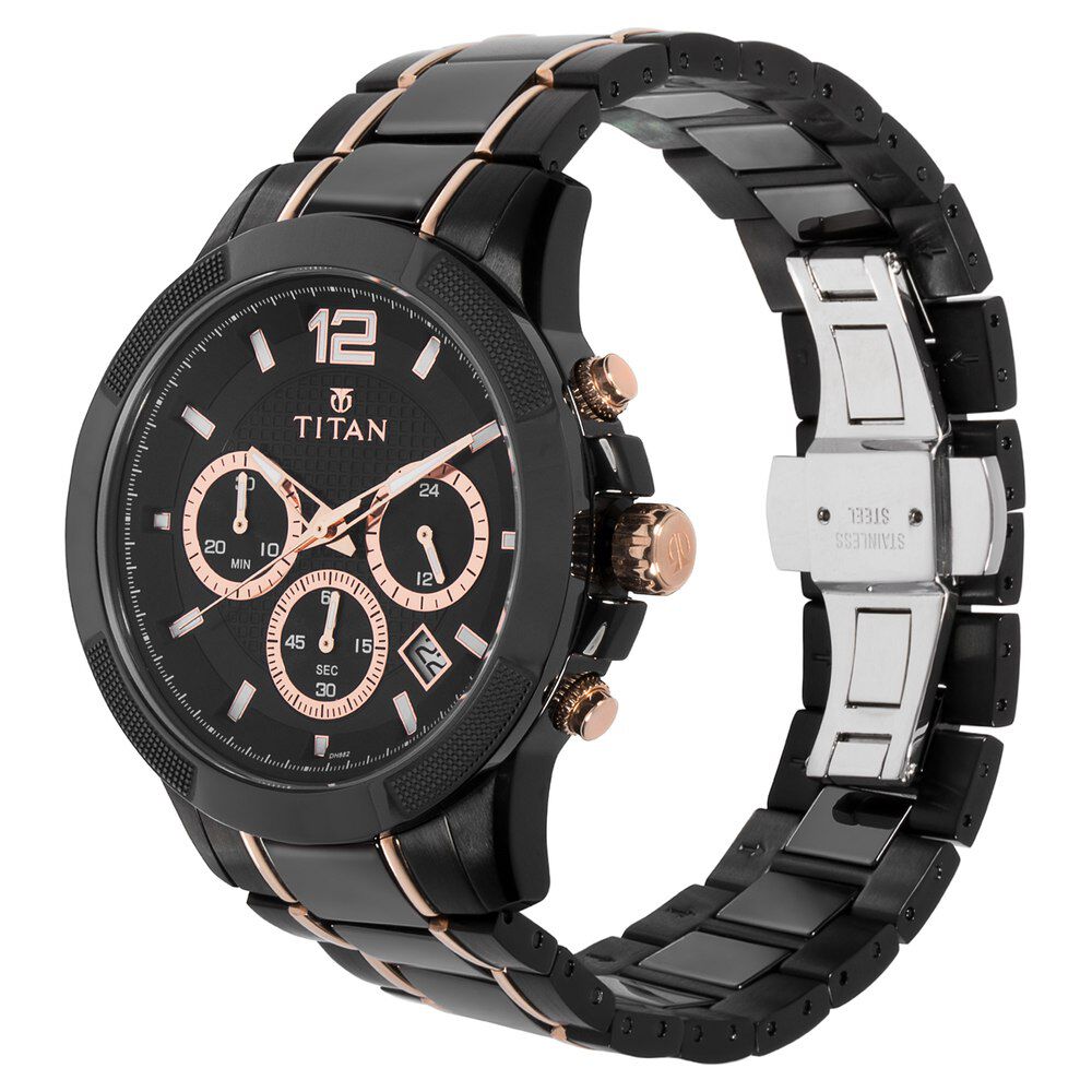 Titan Ceramics Black Dial Chrono Stainless Steel and Ceramic Strap watch for Men NS90090KD02