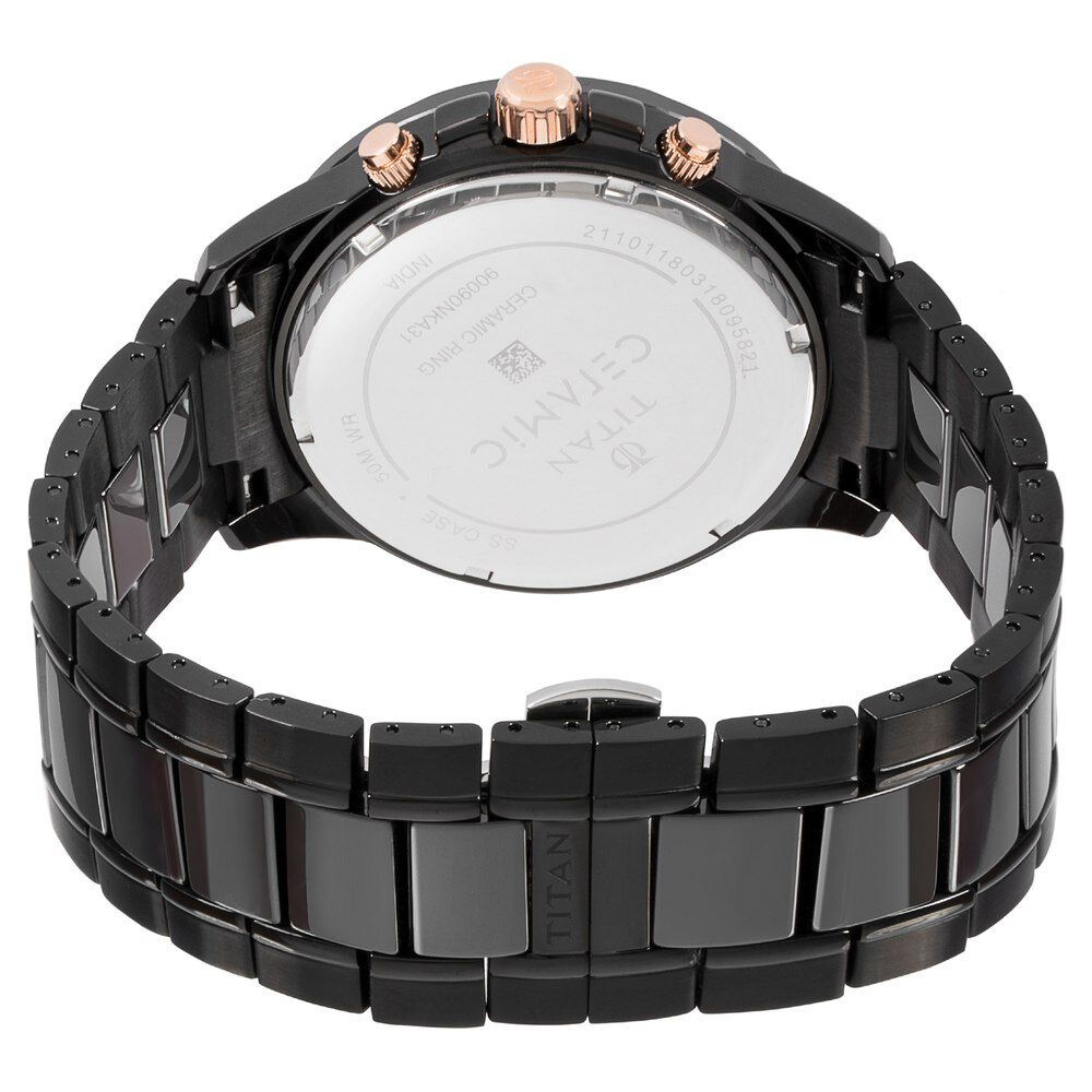 Titan Ceramics Black Dial Chrono Stainless Steel and Ceramic Strap watch for Men NS90090KD02