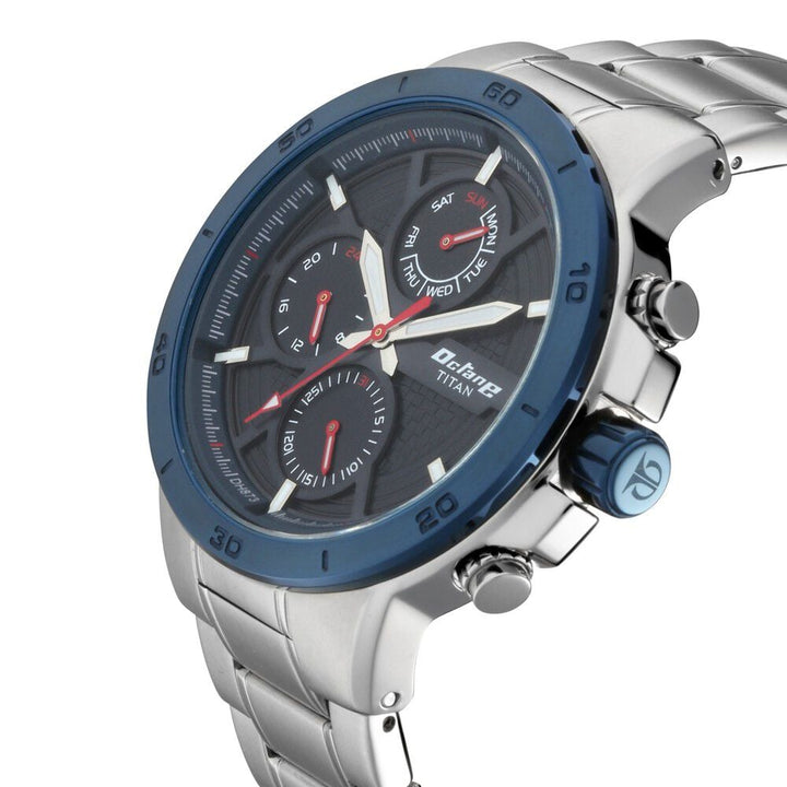 Titan Quartz Chronograph Black Dial Stainless Steel Strap Watch for Men-90091KM01