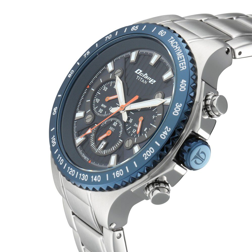 Titan Quartz Chronograph Black Dial Stainless Steel Strap Watch for Men-90092KM01