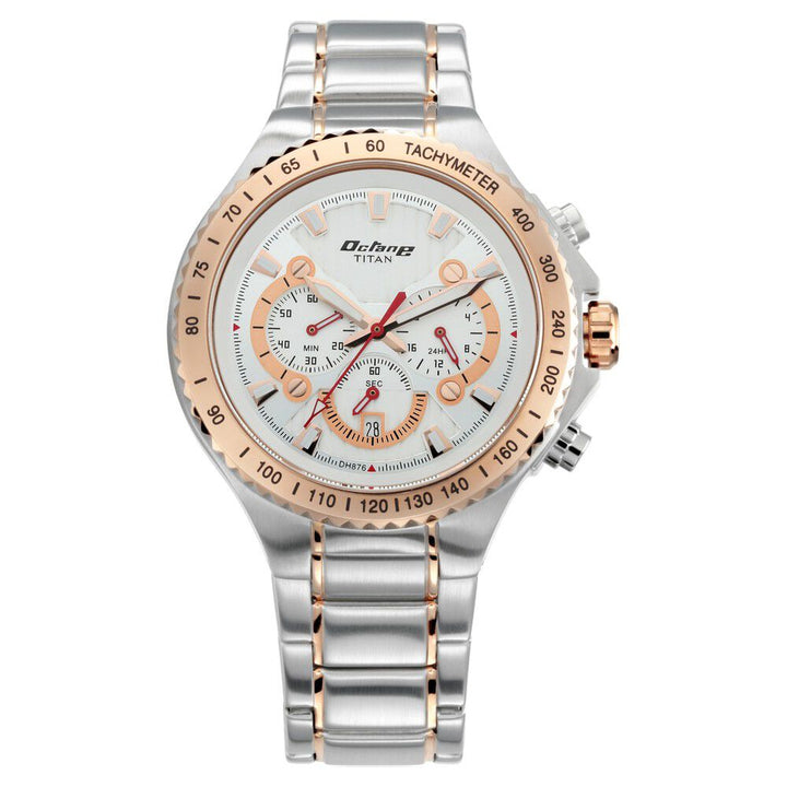 Titan Octane White Dial Chronograph Stainless Steel Strap Watch for Men-90092KM02