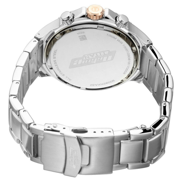 Titan Octane White Dial Chronograph Stainless Steel Strap Watch for Men-90092KM02