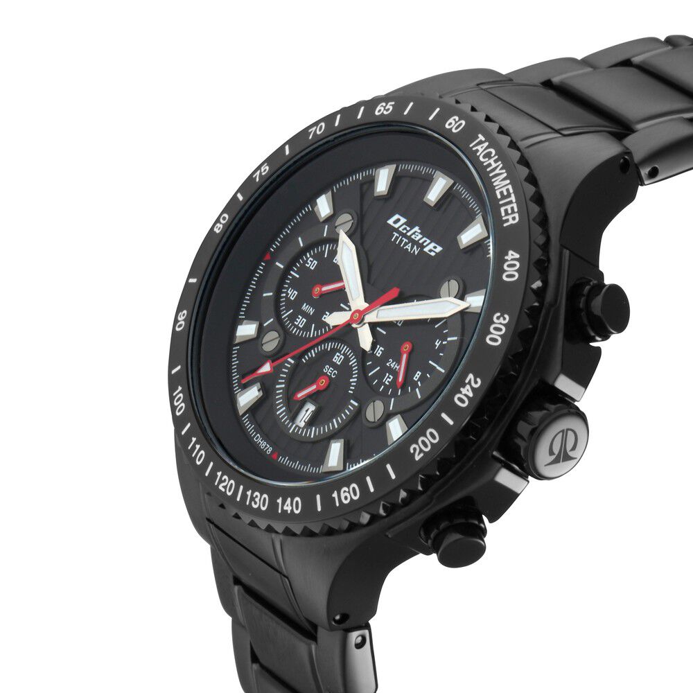 Titan Quartz Chronograph Black Dial Stainless Steel Strap Watch for Men-90092NM01