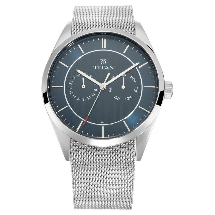 Titan Quartz Multifunction Blue Dial Stainless Steel Strap Watch for Men-NN90098SM01