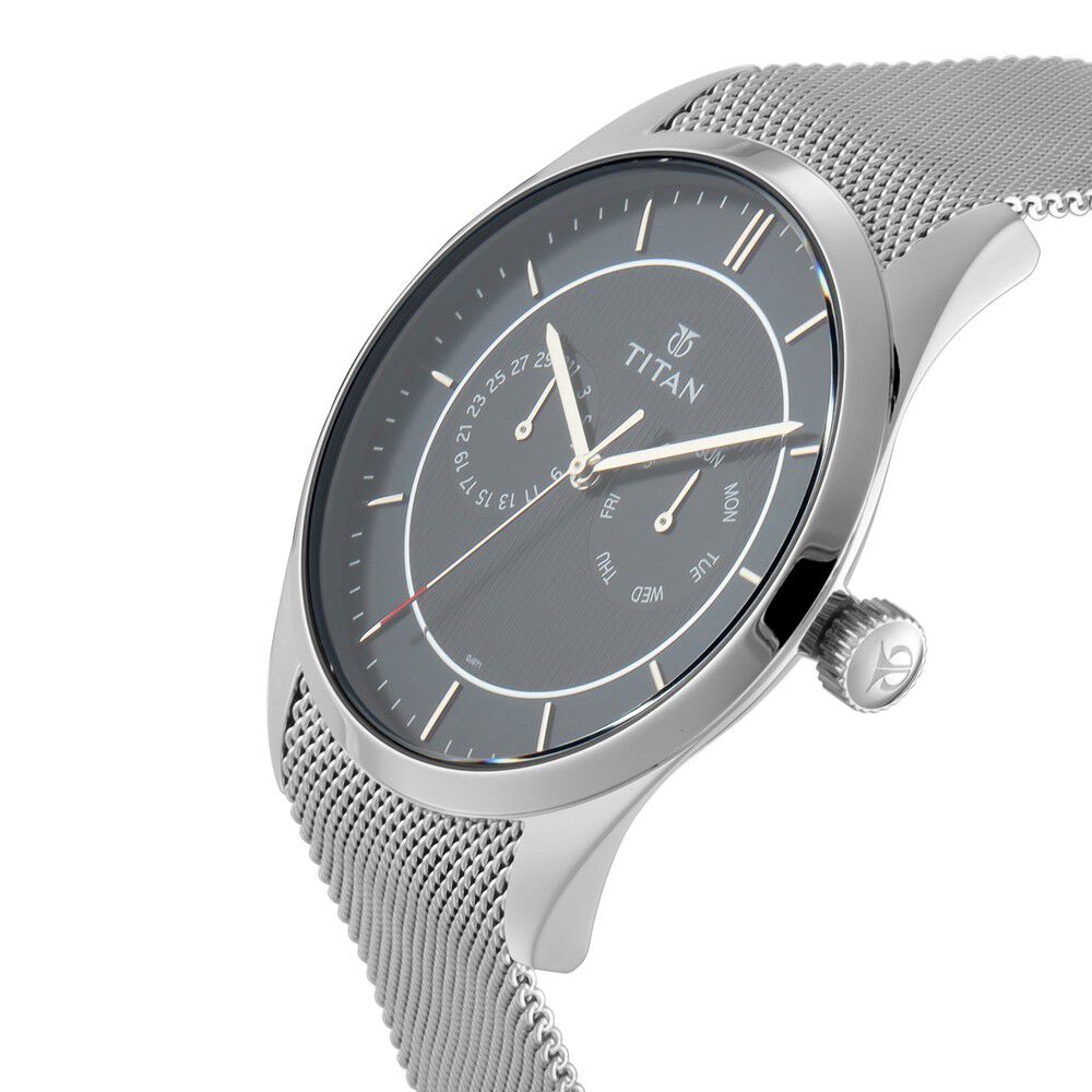 Titan Quartz Multifunction Blue Dial Stainless Steel Strap Watch for Men-NN90098SM01