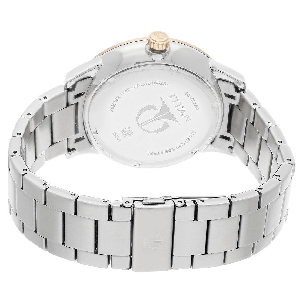 Titan Quartz Multifunction Brown Dial Stainless Steel Strap Watch for Men-NN90100KM01