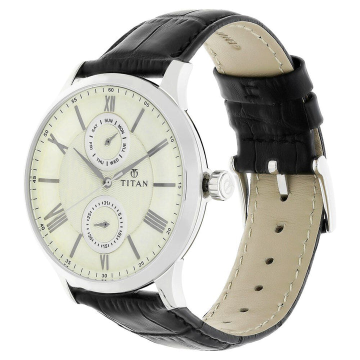Titan On Trend Silver Dial Quartz Multifunction Leather Strap watch for Men-NM90100SL01