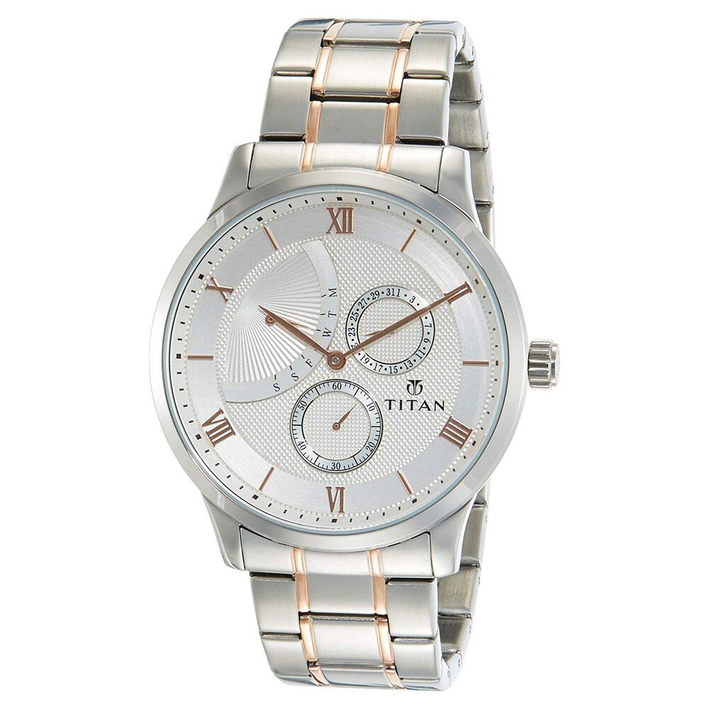 Titan Quartz Multifunction White Dial Stainless Steel Strap Watch for Men-NQ90101KM01
