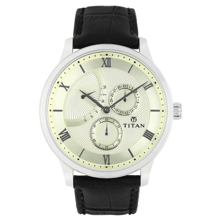 Titan Off White Dial Quartz Multifunction Leather Strap watch for Men-NM90101SL01