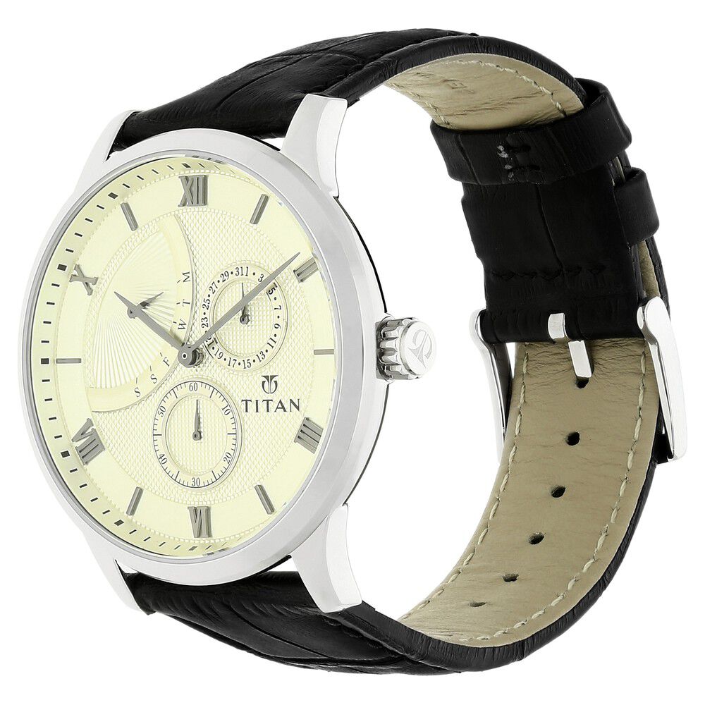 Titan Off White Dial Quartz Multifunction Leather Strap watch for Men-NM90101SL01