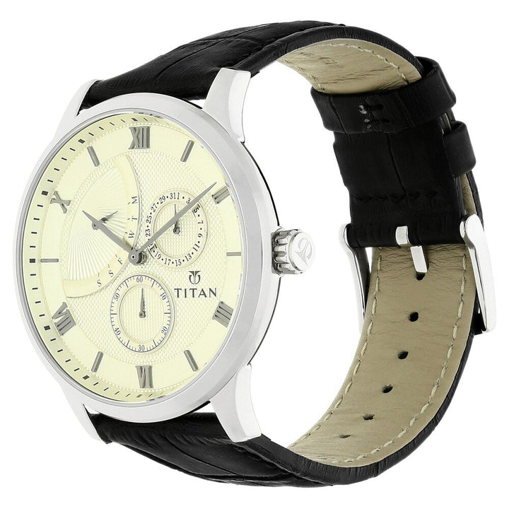 Titan Off White Dial Quartz Multifunction Leather Strap watch for Men-NM90101SL01