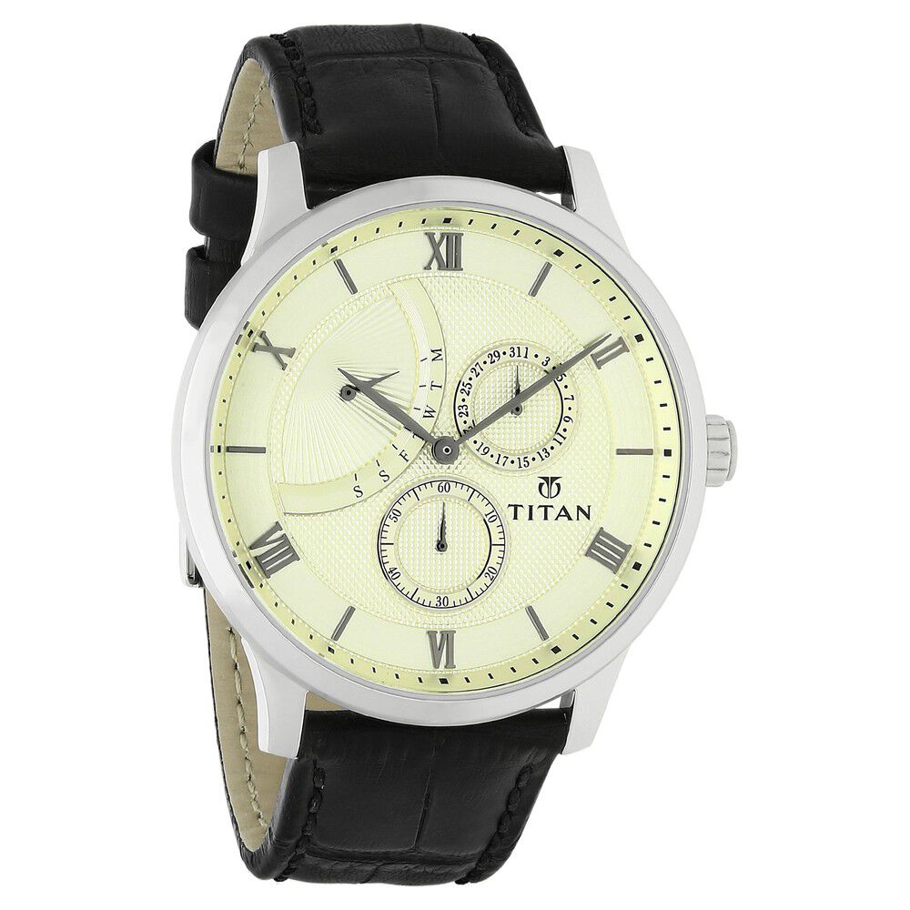 Titan Off White Dial Quartz Multifunction Leather Strap watch for Men-NM90101SL01