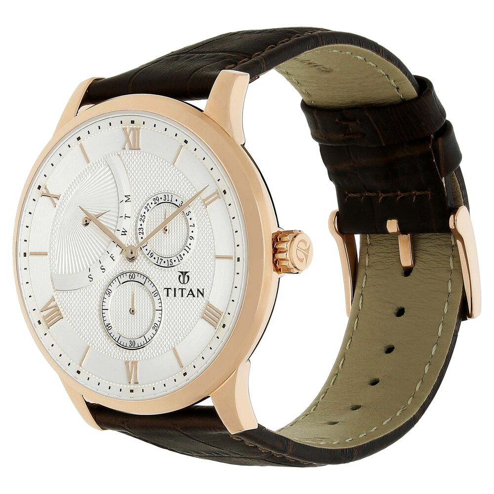 Titan Quartz Multifunction White Dial Leather Strap Watch for Men-NN90101WL01