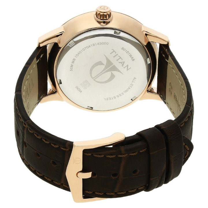 Titan Quartz Multifunction White Dial Leather Strap Watch for Men-NN90101WL01