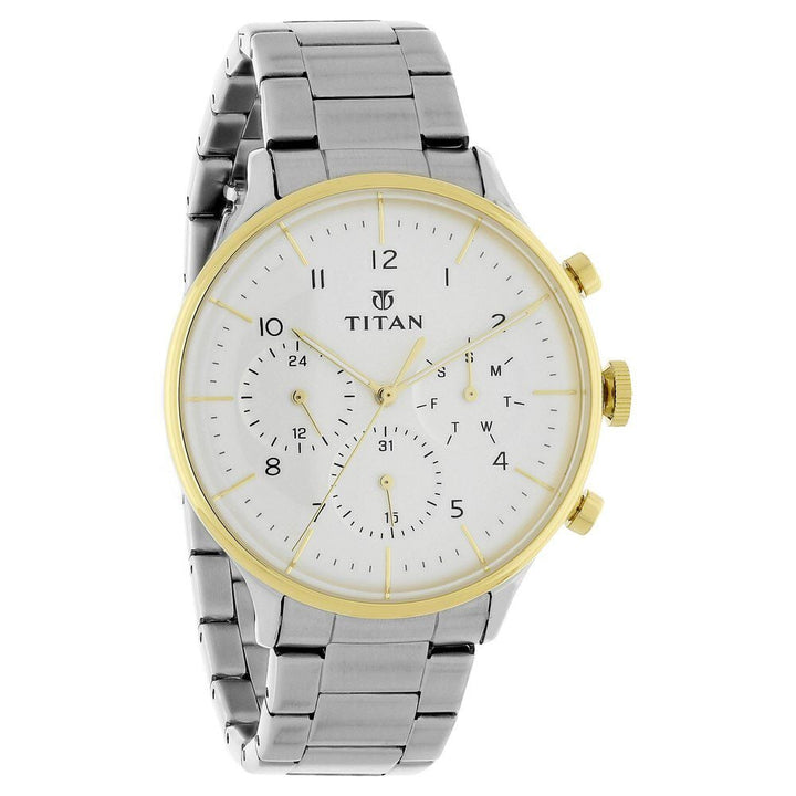 Titan White Dial Quartz Multifunction Stainless Steel Strap watch for Men - The Watch Factory ®
