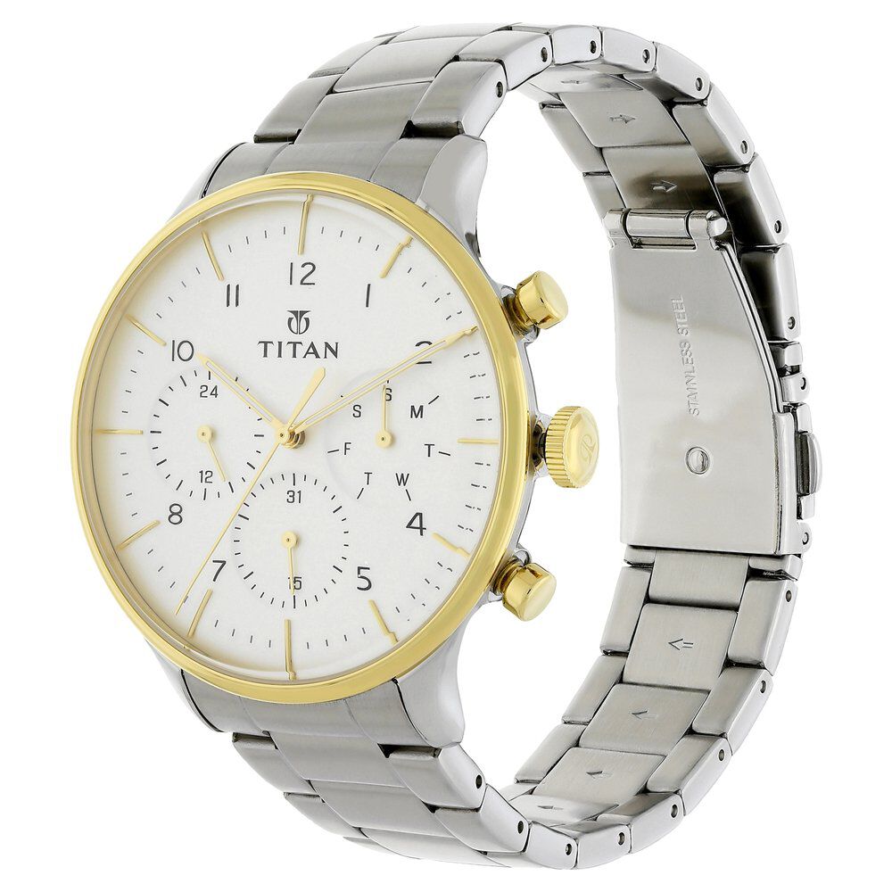 Titan White Dial Quartz Multifunction Stainless Steel Strap watch for Men - The Watch Factory ®