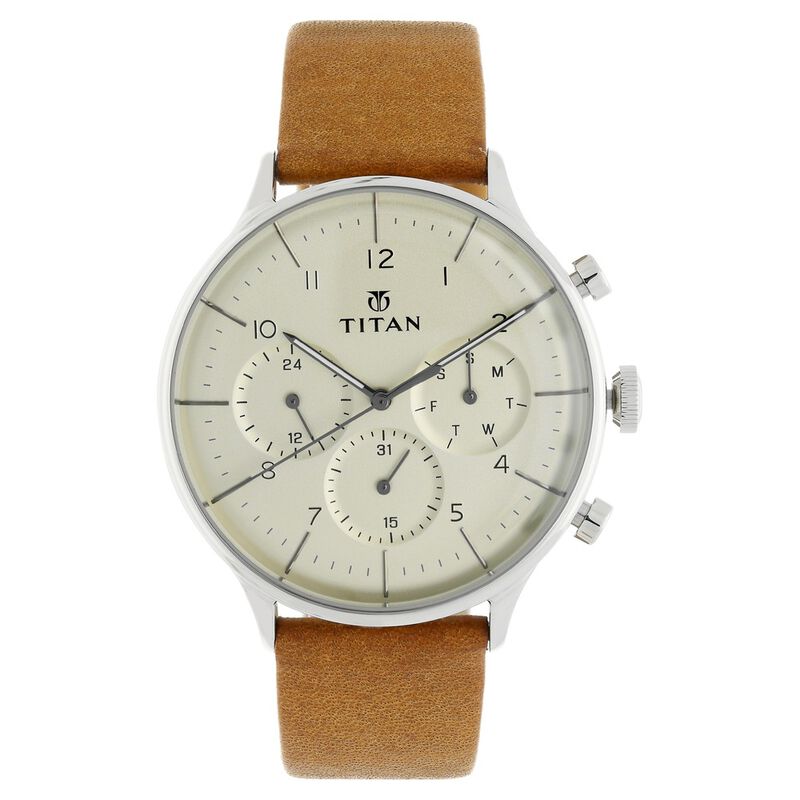Titan Quartz Multifunction Silver Dial Leather Strap Watch for Men