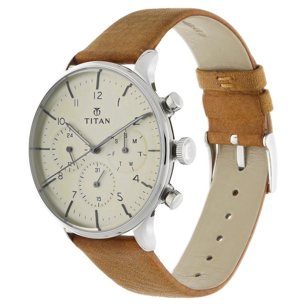 Titan Quartz Multifunction Silver Dial Leather Strap Watch for Men - The Watch Factory ®