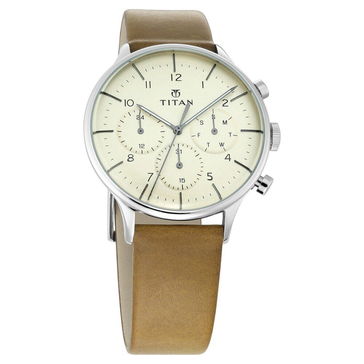 Titan On Trend White Dial Quartz Multifunction Leather Strap watch for Men - The Watch Factory ®