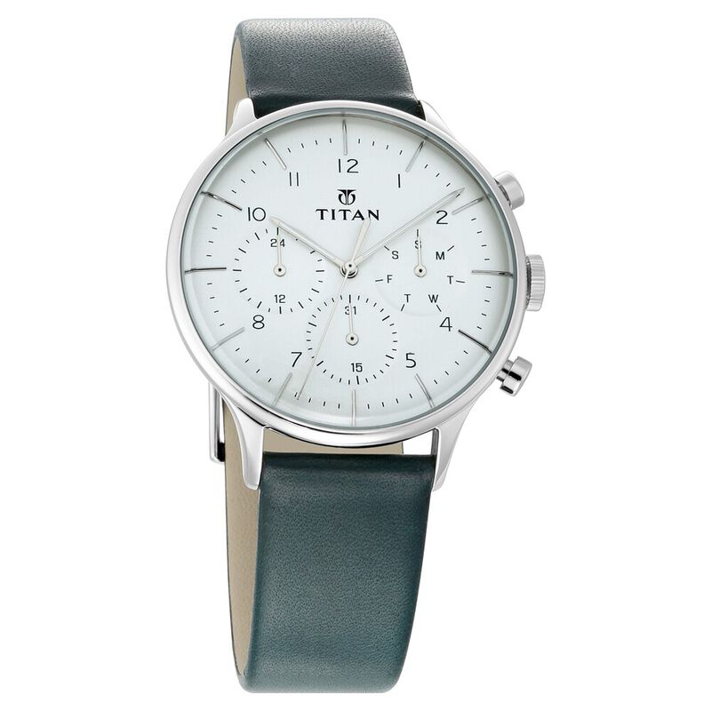 Titan Quartz Multifunction White Dial Leather Strap Watch For Men