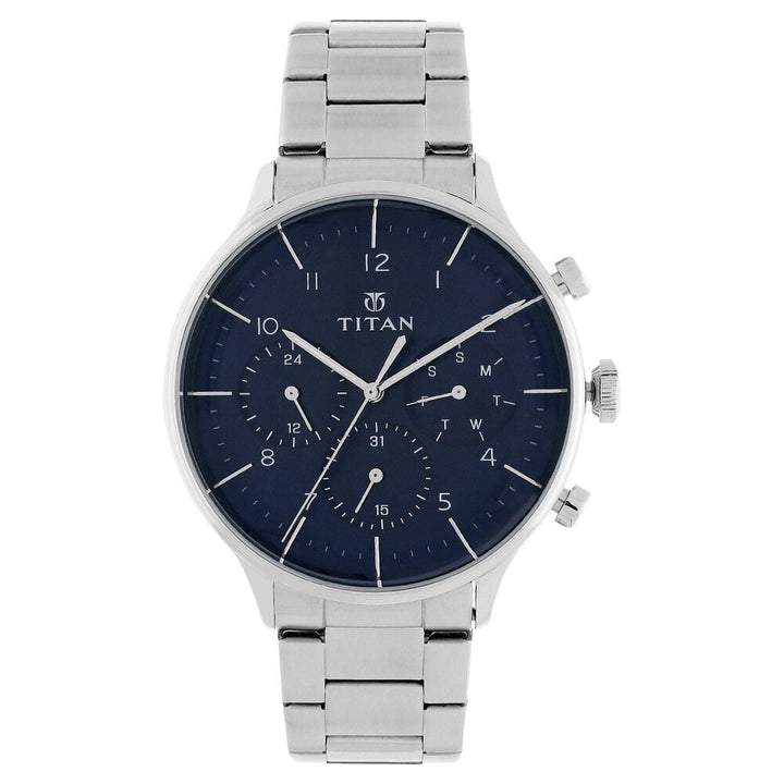 Titan Quartz Multifunction Blue Dial Stainless Steel Strap Watch for Men - The Watch Factory ®