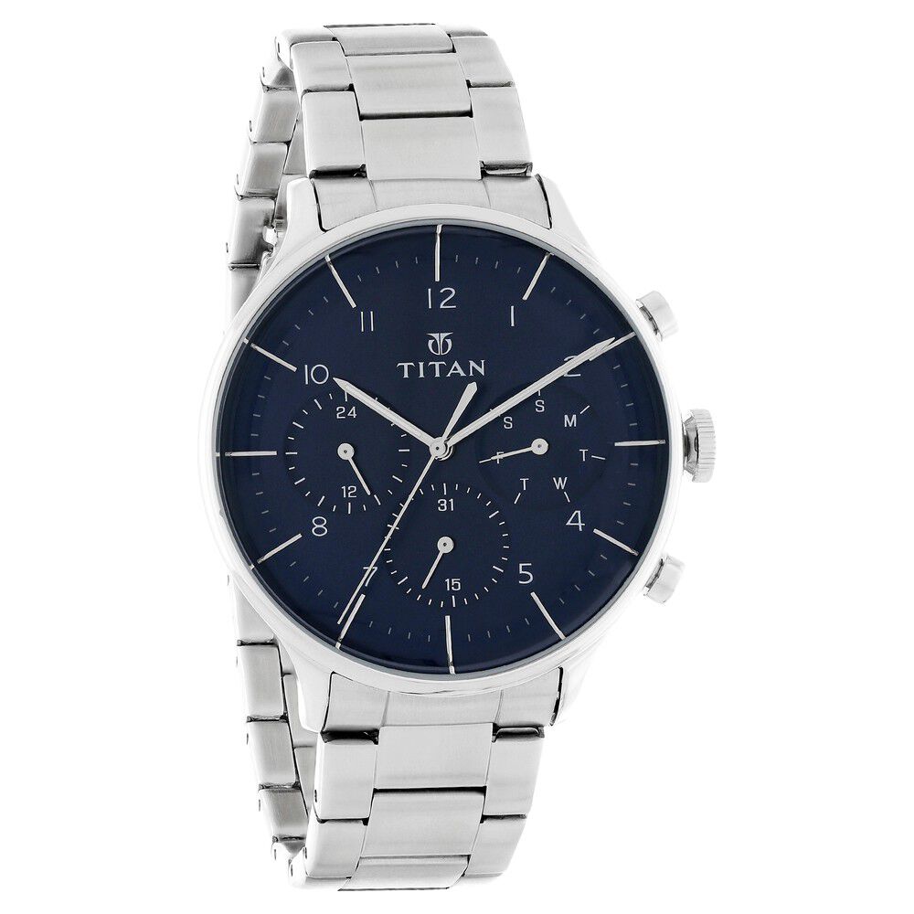 Titan Quartz Multifunction Blue Dial Stainless Steel Strap Watch for Men - The Watch Factory ®