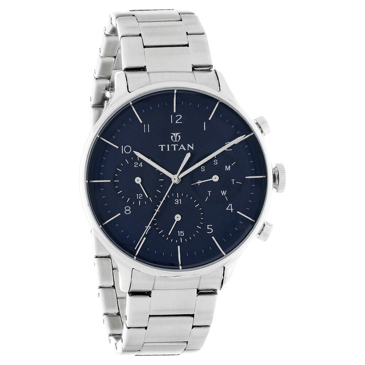 Titan Quartz Multifunction Blue Dial Stainless Steel Strap Watch for Men - The Watch Factory ®